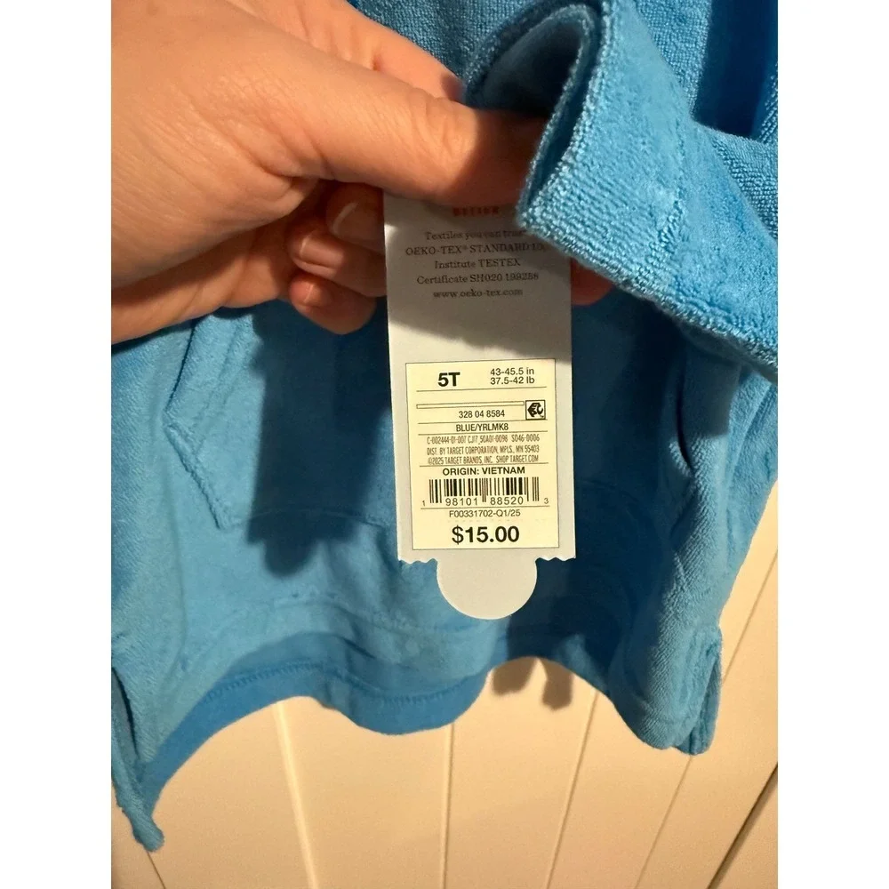 Cat & Jack Boys Blue Terry Cloth Shark Embossed Hooded Cover Up Top 5T NWT